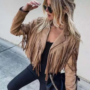 Y2k Fringed Tassel Cardigan Crop Top - E-girl Biker Jacket - Vintage Streetwear Coat