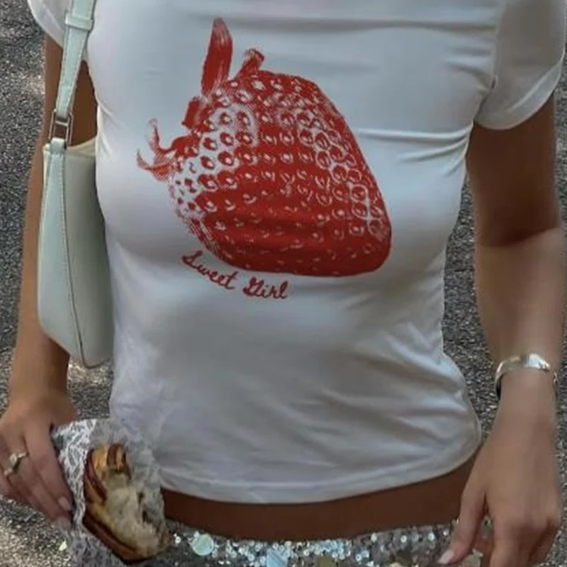 Y2K Fruit Graphic Baby Tee - Crop Top Streetwear for Women