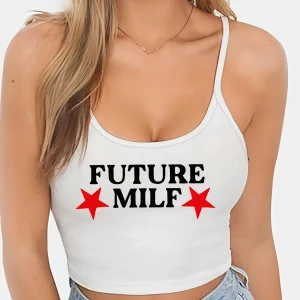 Y2K Future MILF Graphic Crop Cami Top