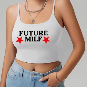 Y2K Future MILF Graphic Crop Cami Top