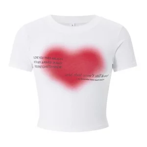 Y2K Girls Casual Slim Top: Heart Print Harajuku Tee Shirt