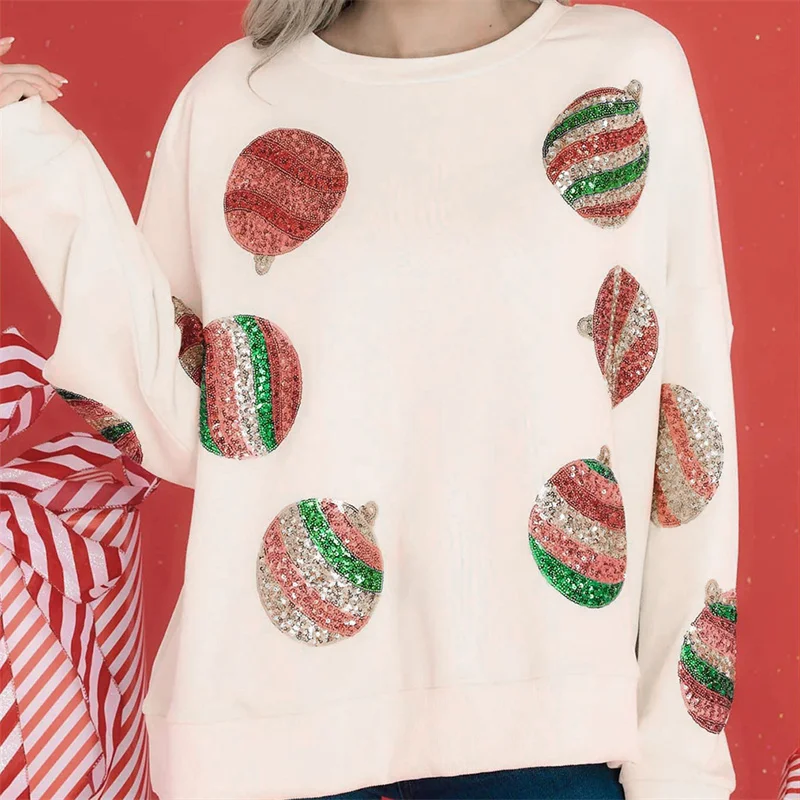 Y2K Glitter Christmas Sparkle Sweatshirt - Long Sleeve Crew Neck Pullover