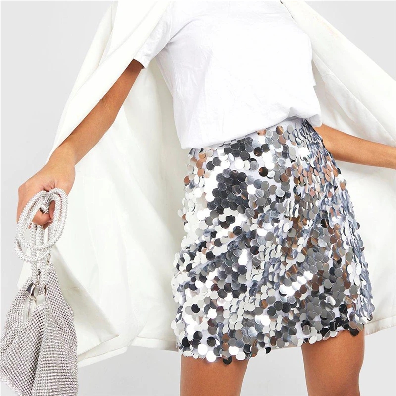 Y2K Glitter Sequin Mini Skirt - High Waist Bodycon Clubwear