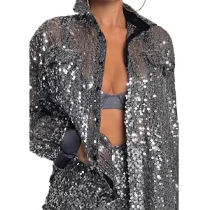 Y2K Glitter Sparkle Sequin Blouse Pants Set - Party Club Night Outfit