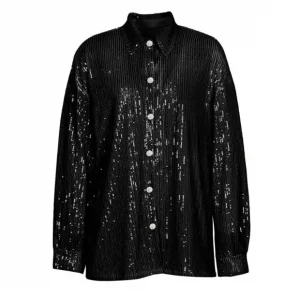 Y2K Glitter V-Neck Blouse: Sequin Party Clubwear - Green