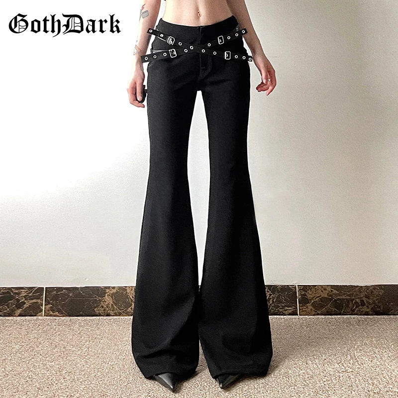 Y2K Goth Dark Harajuku High Waist Flare Pants - Punk Streetwear Trousers