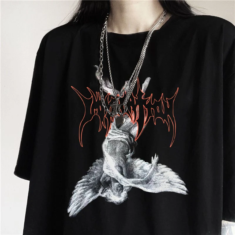 Y2K Goth Punk Angel Print Top - Harajuku Streetwear Vintage Chic Casual Women T-Shirt