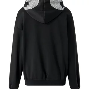 Y2K Goth Rhinestone Skeleton Full Zip Hoodie - Black Grunge Sweatshirt