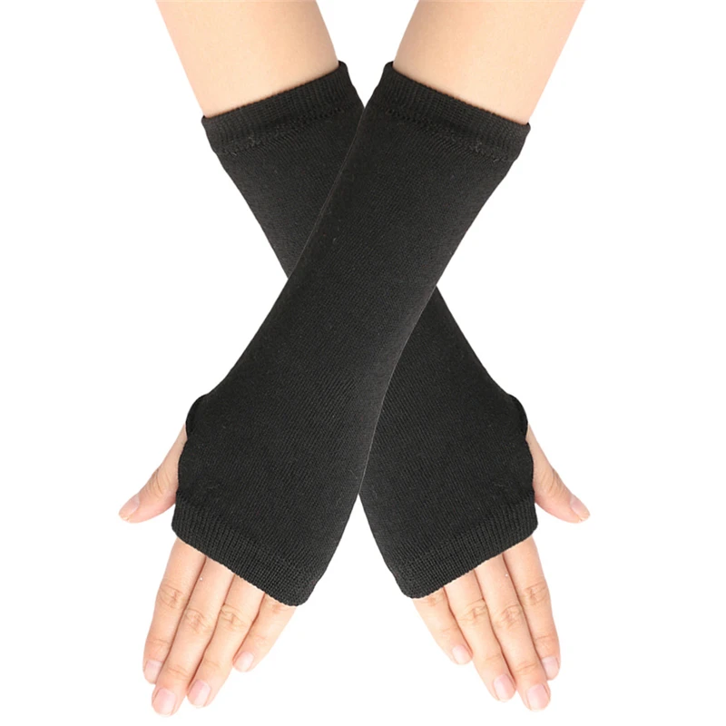 Y2K Goth Striped Elbow Gloves - Vintage Knitted Fingerless Mittens