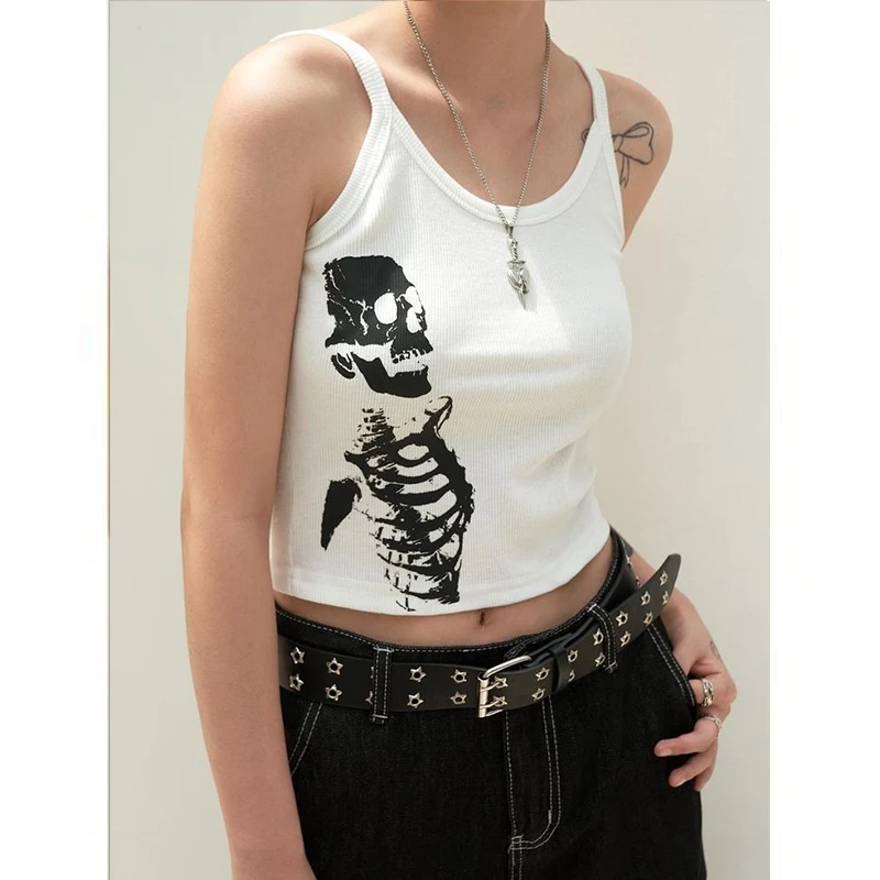 Y2K Goth Suspender Vest: High Street Aesthetic Blouse for Women