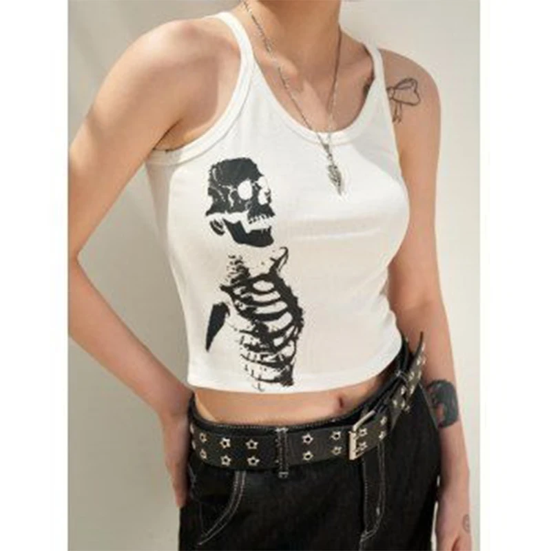 Y2K Goth Suspender Vest: High Street Aesthetic Blouse for Women