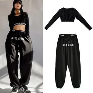 Y2K Gothic Black Fashion Two-Piece Set - Hip Hop Streetwear Top and Pants