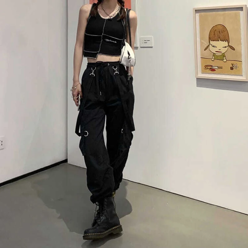 Y2K Gothic Cargo Pants - Harajuku Black High Waist Streetwear