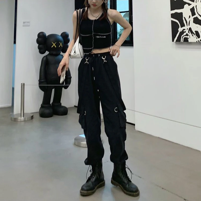 Y2K Gothic Cargo Pants - Harajuku Black High Waist Streetwear