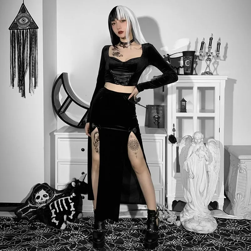 Y2K Gothic Chain Fairy Grunge Long Skirts - Aesthetic Fashion for Women