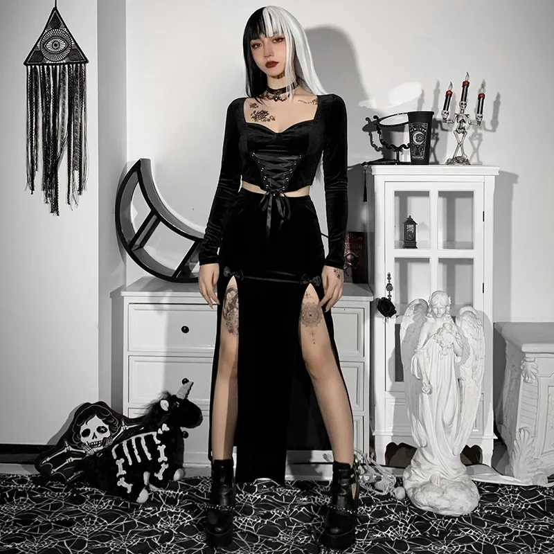 Y2K Gothic Chain Fairy Grunge Long Skirts - Aesthetic Fashion for Women