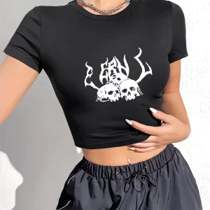 Y2K Gothic Dark Wind Crop Top Girl Grunge Graphic Summer