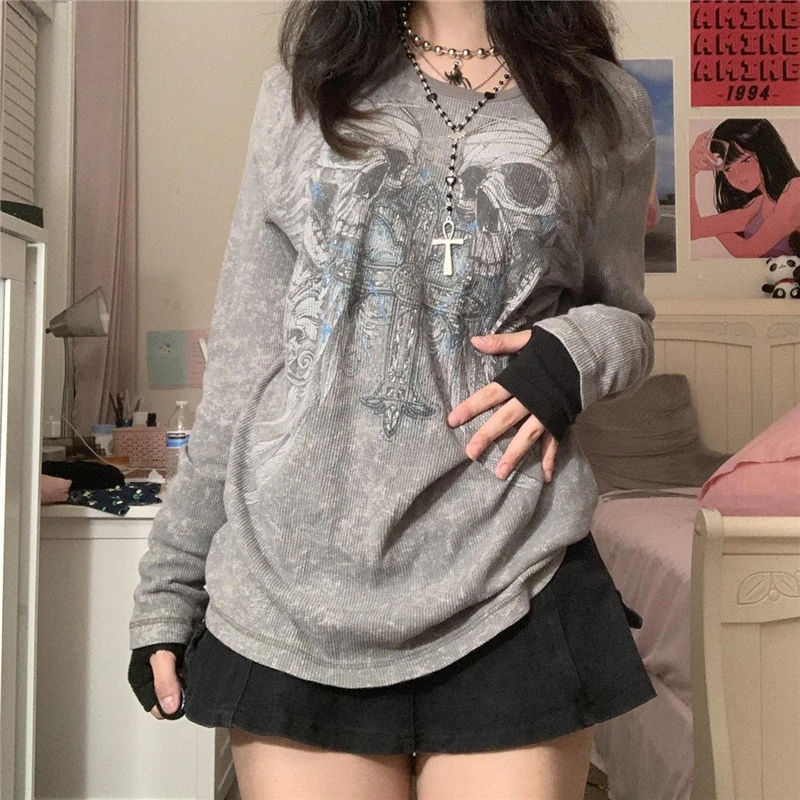 Y2K Gothic Fairycore Long Sleeve T-Shirt - Grunge Punk Aesthetic Streetwear