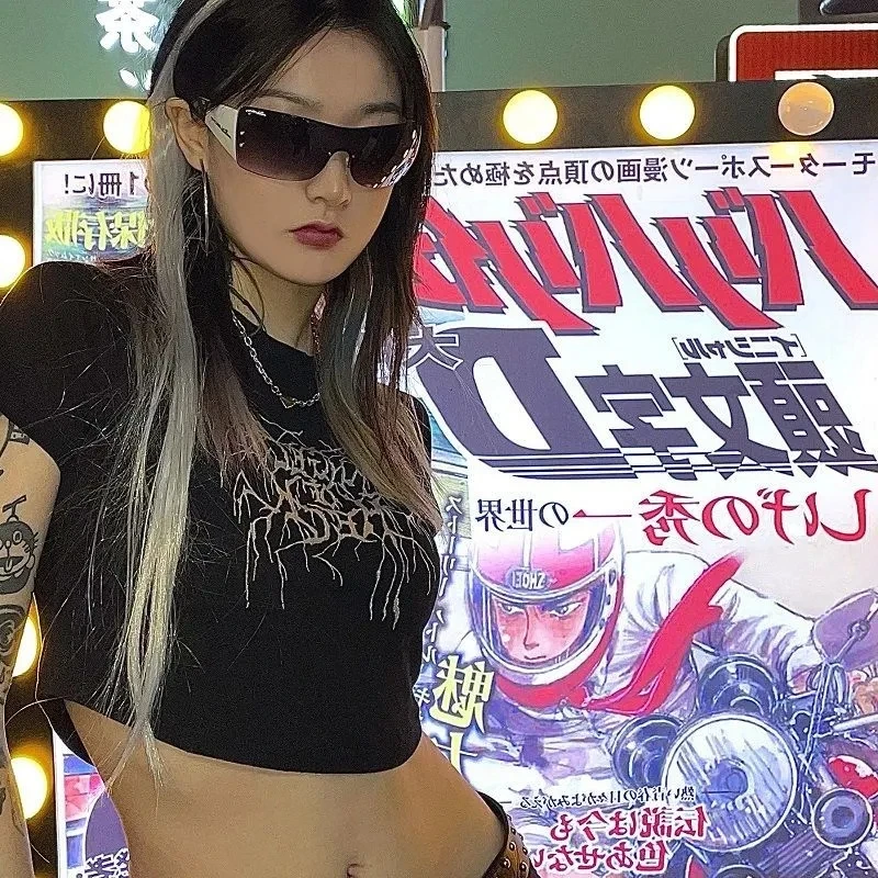 Y2K Gothic Graphic Crop Top - Japanese Street Style Fashion