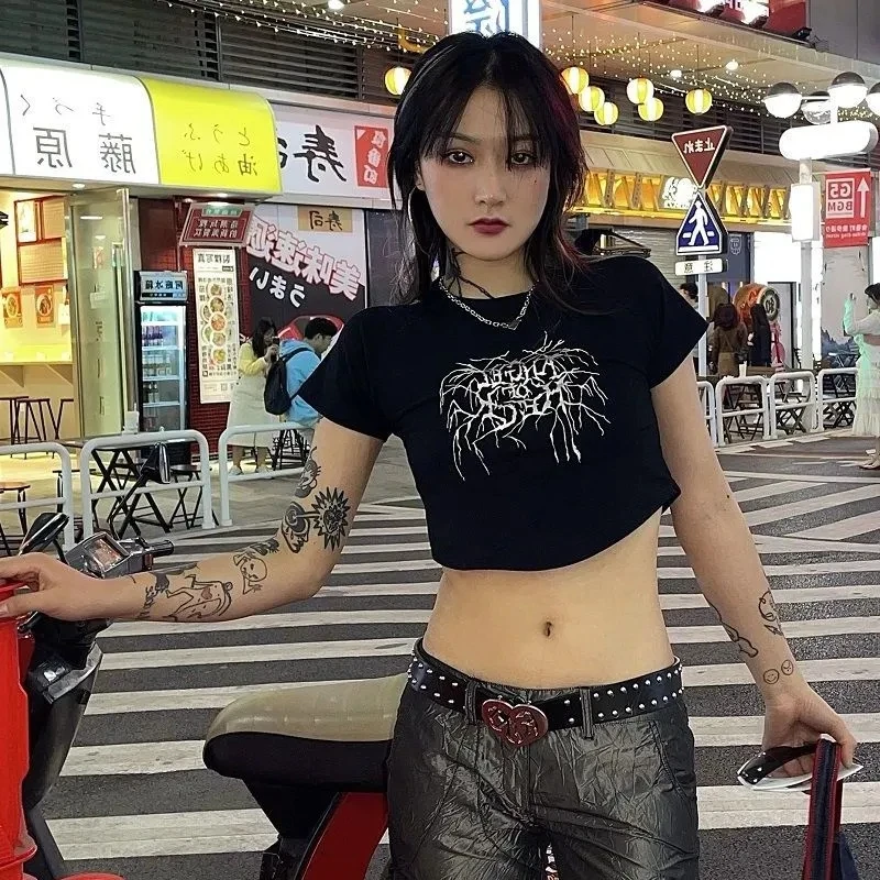 Y2K Gothic Graphic Crop Top - Japanese Street Style Fashion