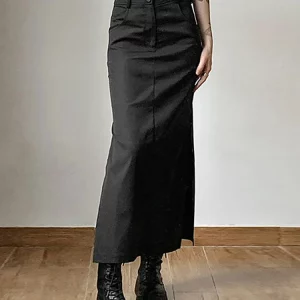 Y2K Gothic Grunge Split Midi Skirt - Punk Streetwear Fashion