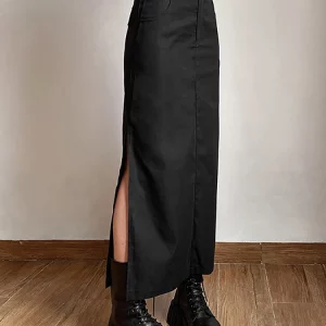 Y2K Gothic Grunge Split Midi Skirt - Punk Streetwear Fashion