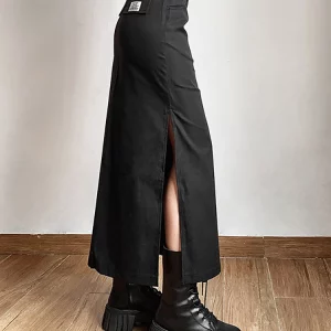 Y2K Gothic Grunge Split Midi Skirt - Punk Streetwear Fashion