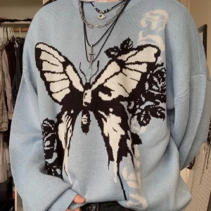 Y2K Gothic Hip Hop Rock Knitted Cotton Sweater - Street Style Butterfly Design