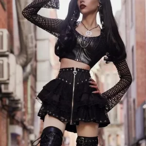 Y2K Gothic Lace Mini Skirt - E-girl Punk Aesthetic - Vintage 90s Streetwear