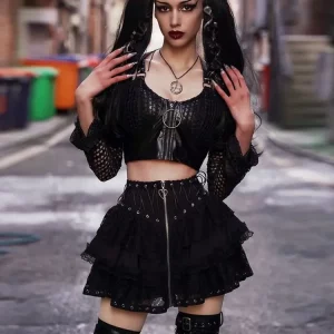 Y2K Gothic Lace Mini Skirt - E-girl Punk Aesthetic - Vintage 90s Streetwear