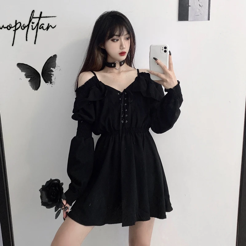 Y2K Gothic Mini Dress: Streetwear Chic for Women