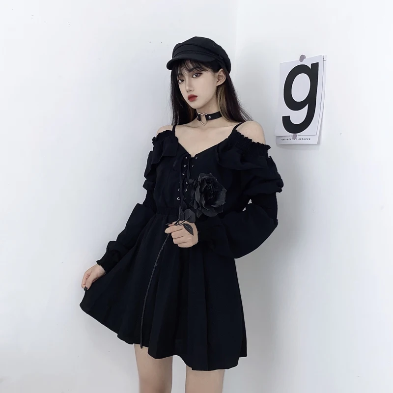 Y2K Gothic Mini Dress: Streetwear Chic for Women