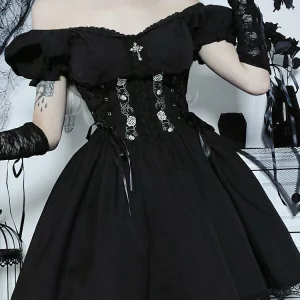 Y2K Gothic Princess Lace-Up Corset Dress - Vintage Streetwear Partywear Lolita Style