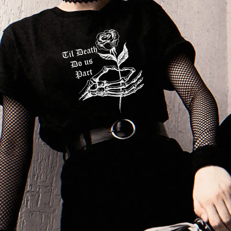 Y2K Gothic Print Grunge Punk Black Top - Vintage Streetwear Fashion - Harajuku Women T-Shirt