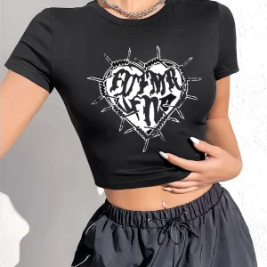 Y2K Gothic Printed T-shirt - Women's Harajuku Street Apparel