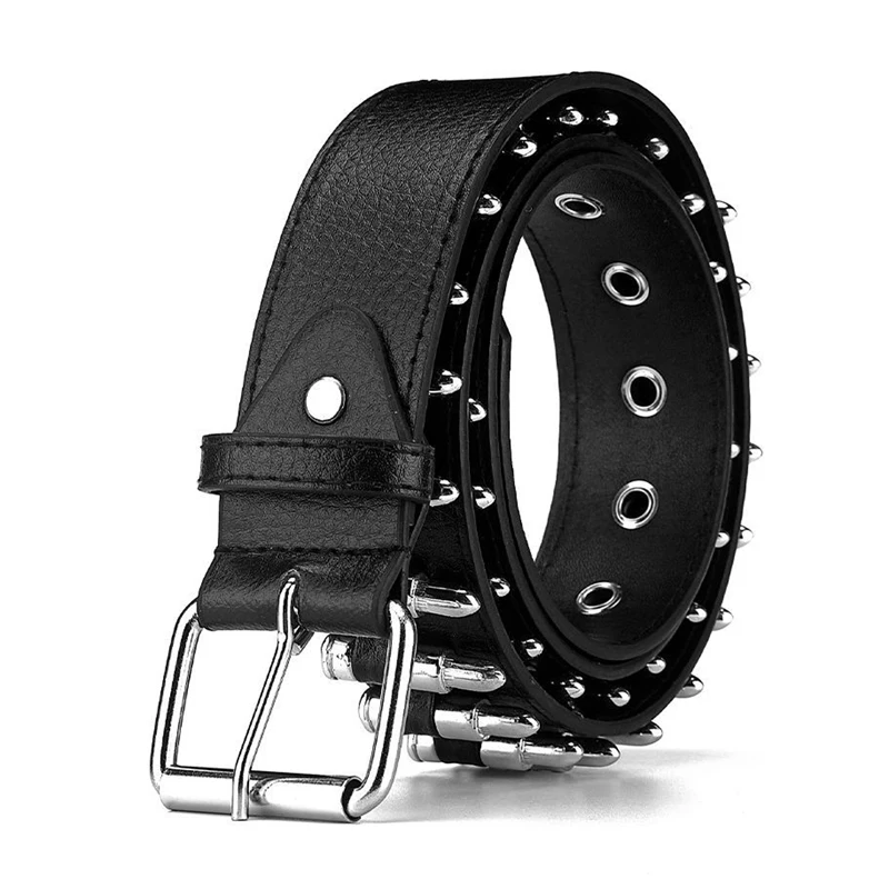 Y2K Gothic Punk Belt - Women's Solid Color Bullets Rivet Studded Imitation Leather Hip Hop Rivet