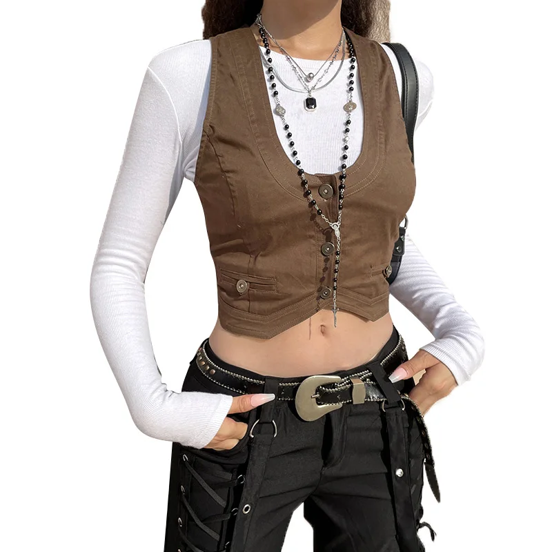 Y2K Gothic Retro Button-Down Vest - Vintage Aesthetic Grunge Tank Top