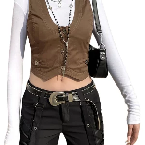 Y2K Gothic Retro Button-Down Vest - Vintage Aesthetic Grunge Tank Top