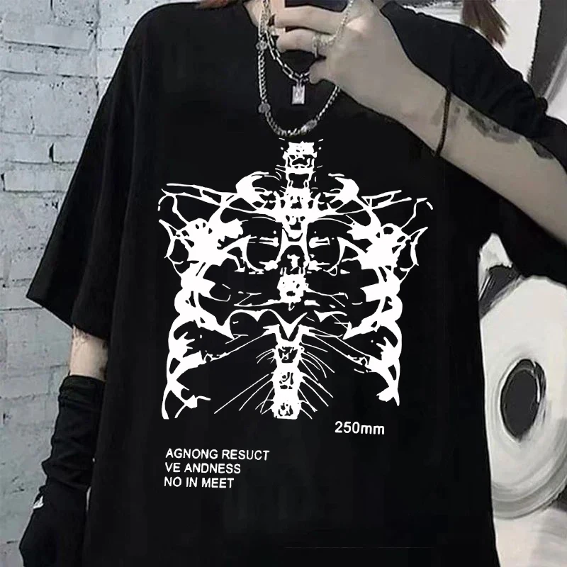 Y2K Gothic Skeleton Graphic Oversize T-Shirt - 2024 Summer Arrival