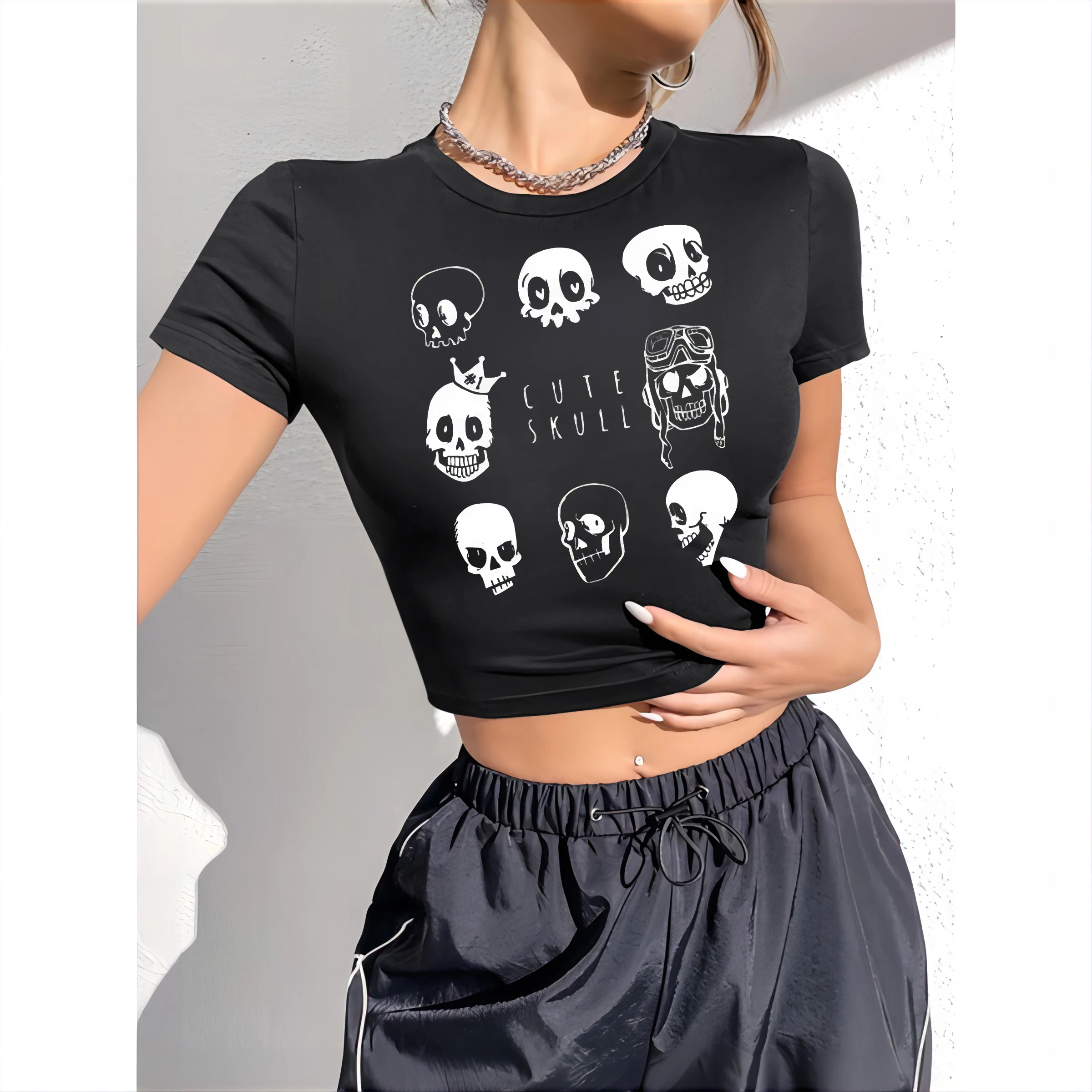 Y2K Gothic Skull Short T-Shirt