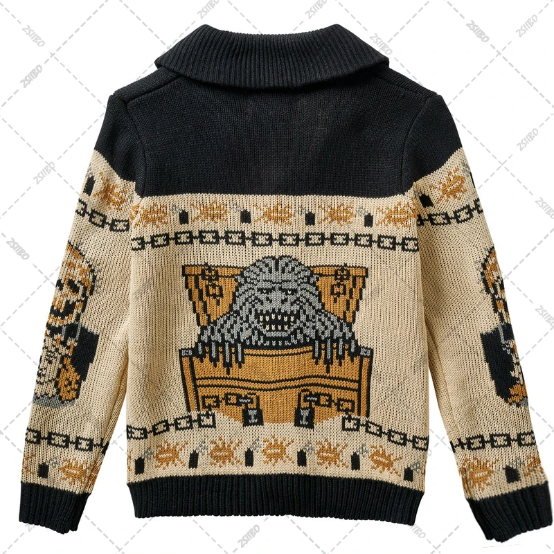 Y2K Gothic Street Knitted Sweater with Portrait Print - Harajuku Style