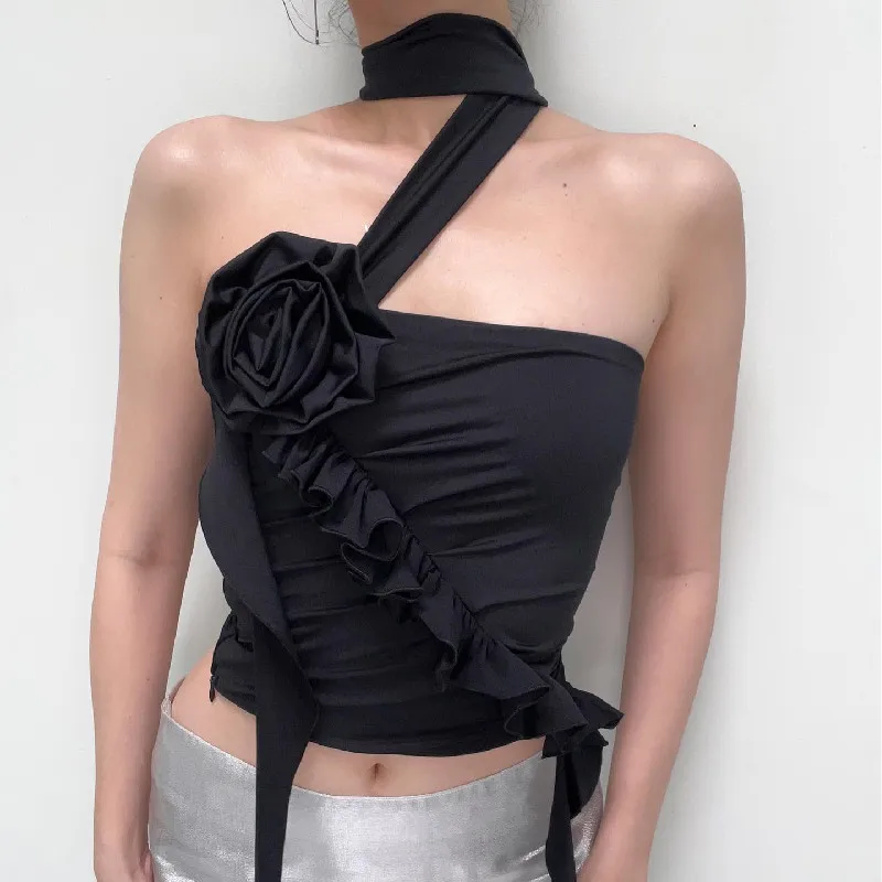 Y2K Gothic Streetwear Solid Backless Crop Top - Summer Aesthetic Sleeveless Corset