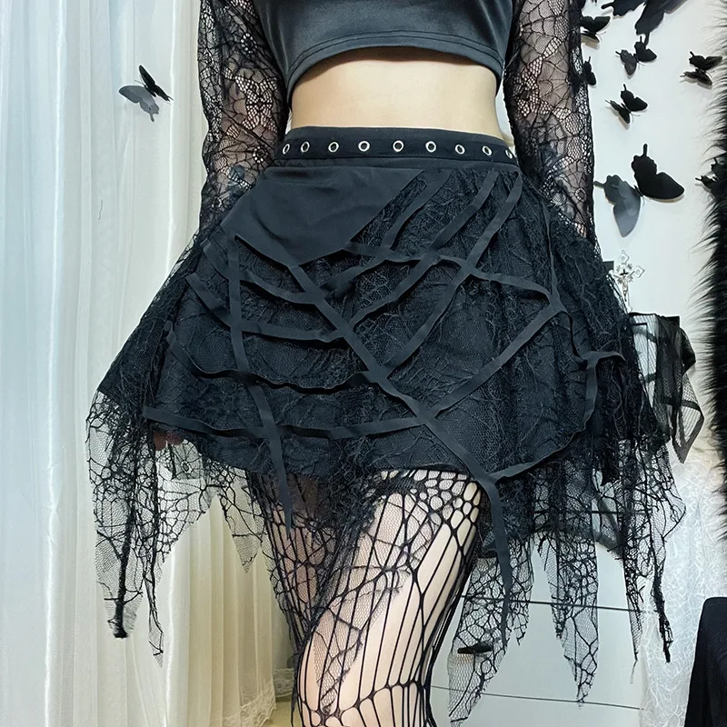 Y2K Gothic Summer Skirt - Velvet Black Streetwear Vintage Lace High Waist Short Skirt