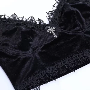 Y2K Gothic Velvet Camisole with Lace Trim - Alternative Aesthetic Crop Top