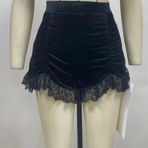 Y2K Gothic Velvet Ruched Shorts & Skirts Set - E-girl Grunge High Waist Skinny Bottoms with Lace