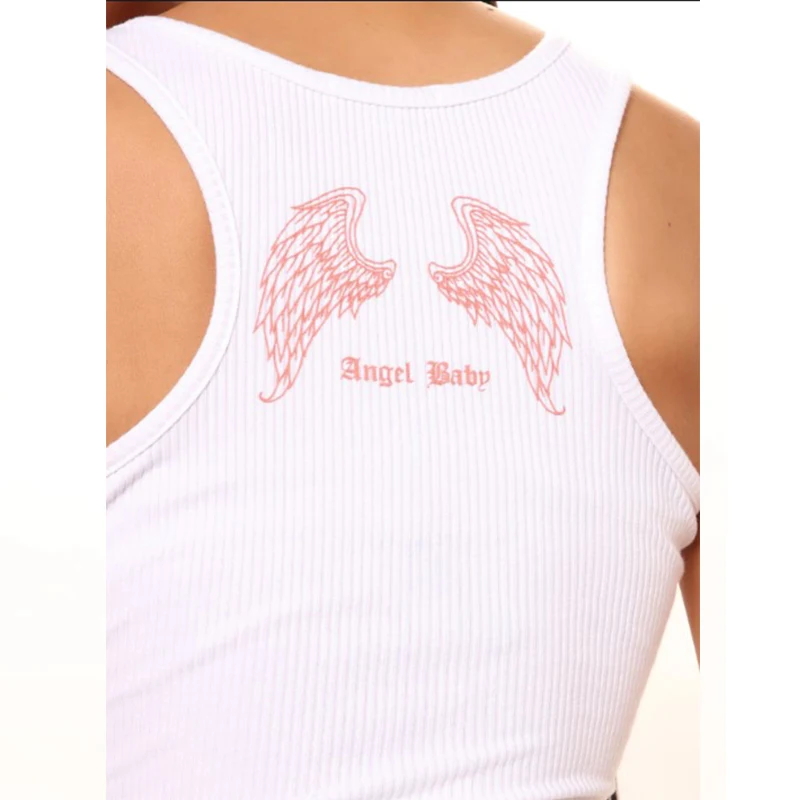 Y2K Gothic Wings Harajuku Off-Shoulder Vest - Sexy High Street Women's Clothing