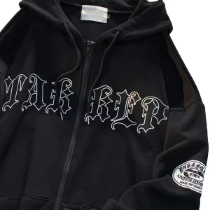 Y2K Gothic Zip-Up Hoodie for Women - Oversized Long Sleeve Sweatshirt