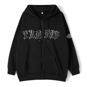 Y2K Gothic Zip-Up Hoodie for Women - Oversized Long Sleeve Sweatshirt