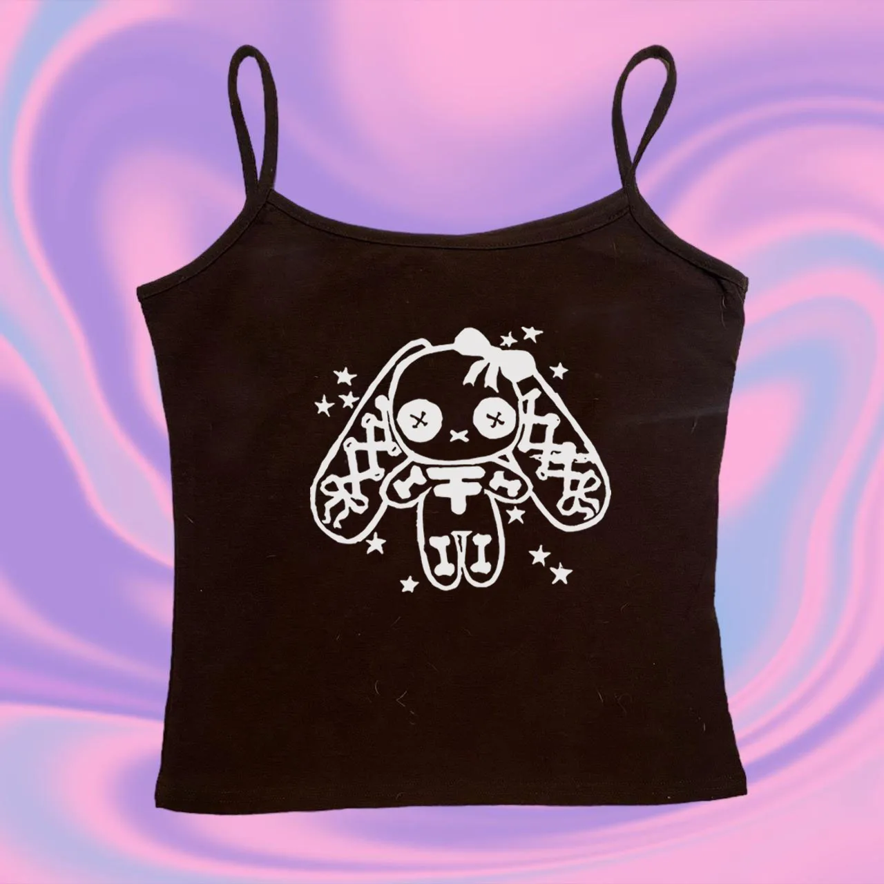 Y2K Graphic Print Crop Top: Grunge Style Tank with Suspenders & Emo Corset