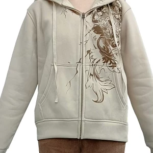 Y2K Graphic Printed Zipper Hoodie - Retro Fairycore Aesthetic Coat